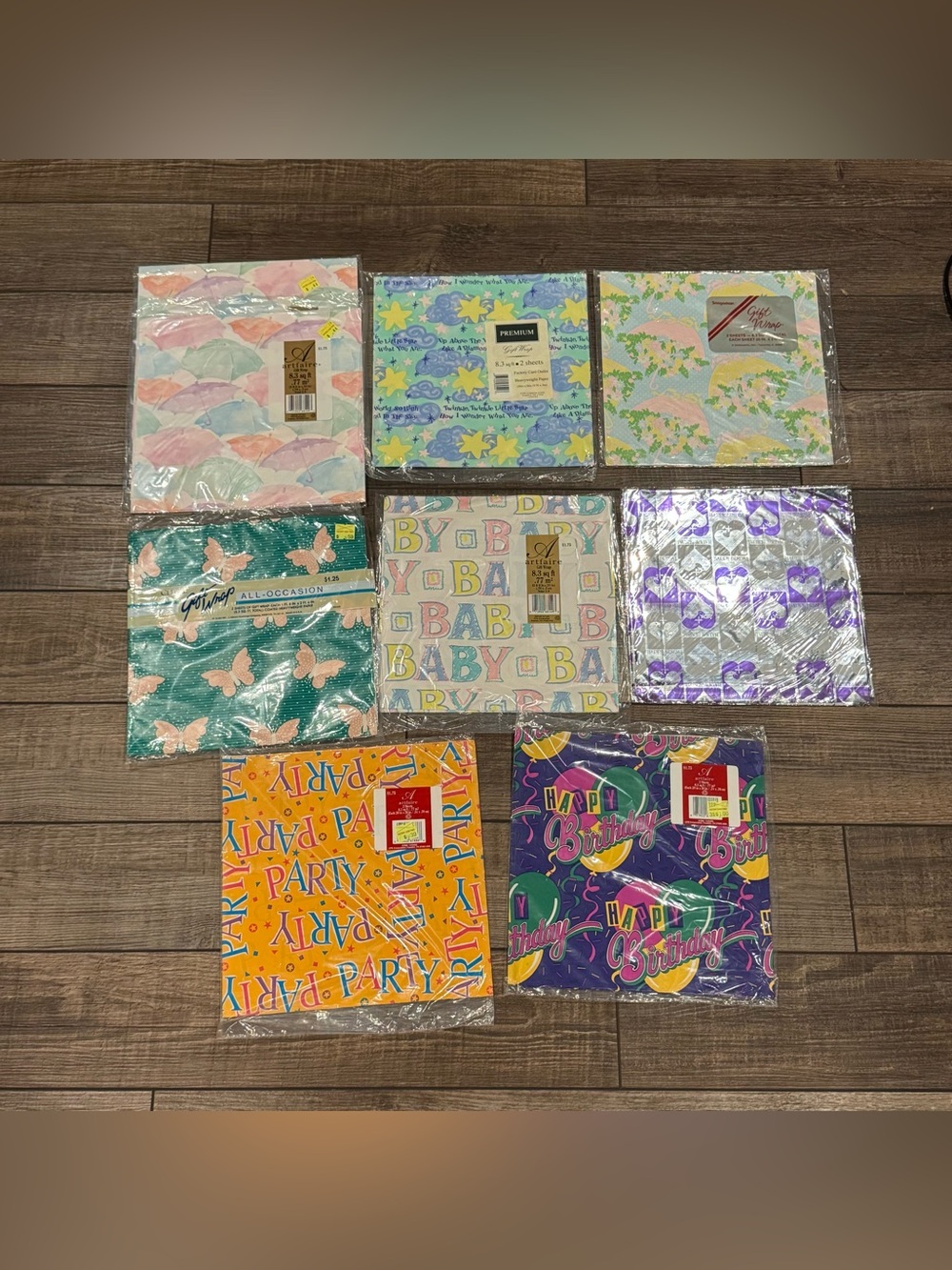 Vintage Wrapping Paper Sheets Birthday Baby Bridal Shower New Lot of 8